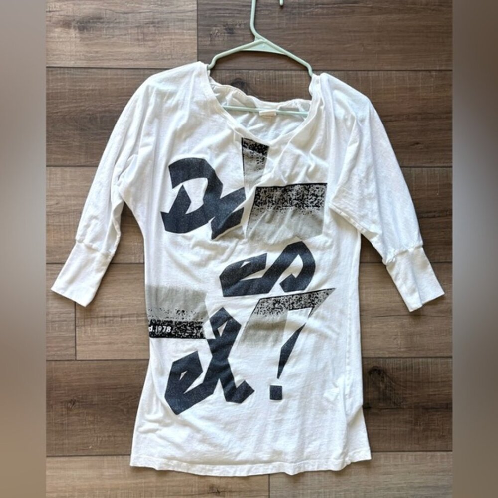 Diesel White Graphic 3/4 Sleeve Tee